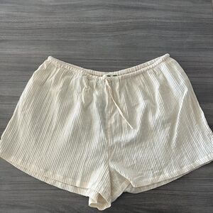 Cream Striped Lounge Shorts